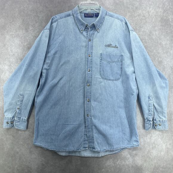 Vintage Alaska Rugged Wear Mens XL Button Down Chambray Denim Long Sleeve Shirt - Picture 9 of 9
